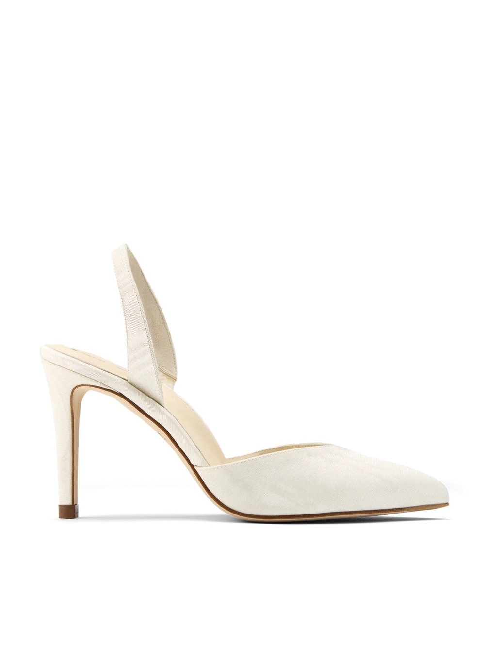 INEZ Diana Satin Stiletto Slingback Pump Heels in Cream Moire